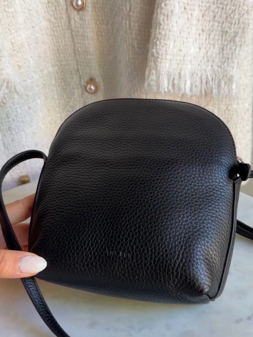 The Row Black Leather Mini North South Annie Crossbody Zip Bag